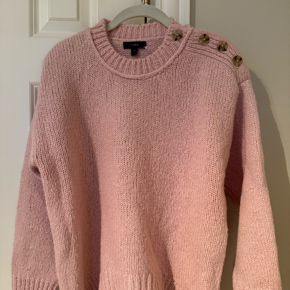 JCrew Button Shoulder Crew Neck Sweater, Pink, XS, NWT